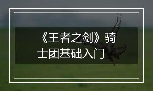 《王者之剑》骑士团基础入门