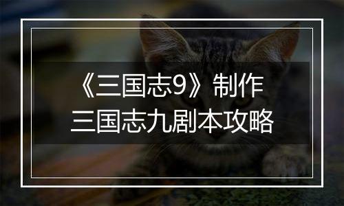 《三国志9》制作三国志九剧本攻略
