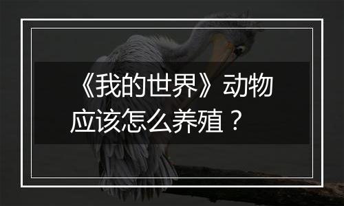 《我的世界》动物应该怎么养殖？