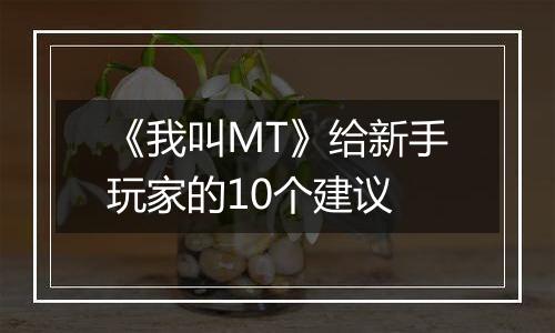《我叫MT》给新手玩家的10个建议