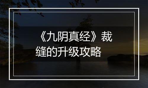 《九阴真经》裁缝的升级攻略