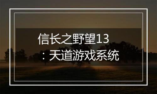 信长之野望13：天道游戏系统
