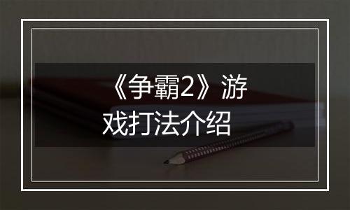 《争霸2》游戏打法介绍