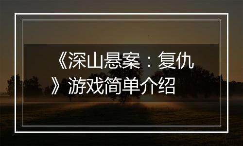 《深山悬案：复仇》游戏简单介绍