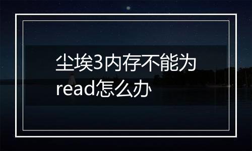 尘埃3内存不能为read怎么办