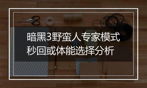 暗黑3野蛮人专家模式秒回或体能选择分析