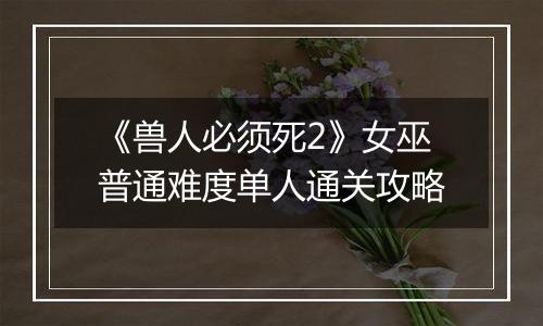 《兽人必须死2》女巫普通难度单人通关攻略