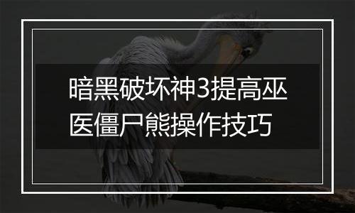 暗黑破坏神3提高巫医僵尸熊操作技巧