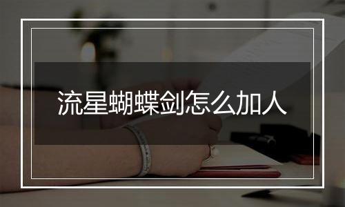 流星蝴蝶剑怎么加人