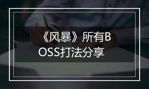 《风暴》所有BOSS打法分享