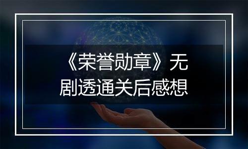 《荣誉勋章》无剧透通关后感想