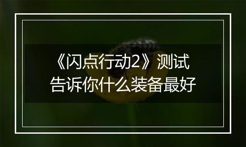 《闪点行动2》测试 告诉你什么装备最好