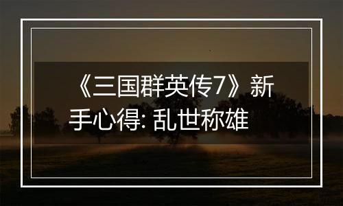 《三国群英传7》新手心得: 乱世称雄