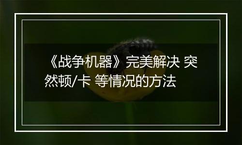 《战争机器》完美解决 突然顿/卡 等情况的方法