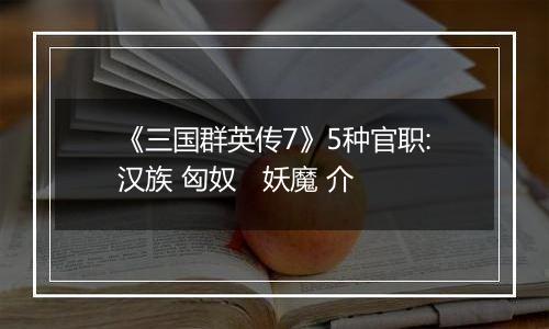 《三国群英传7》5种官职:汉族 匈奴   妖魔 介