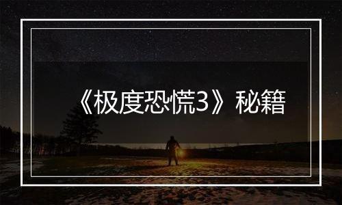 《极度恐慌3》秘籍