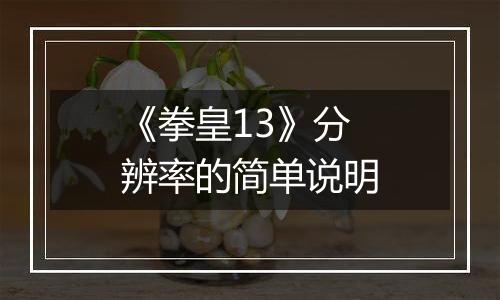 《拳皇13》分辨率的简单说明