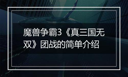 魔兽争霸3《真三国无双》团战的简单介绍