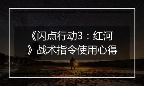 《闪点行动3：红河》战术指令使用心得