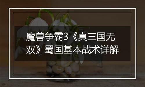 魔兽争霸3《真三国无双》蜀国基本战术详解