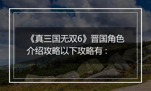 《真三国无双6》晋国角色介绍攻略以下攻略有 :