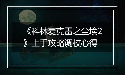 《科林麦克雷之尘埃2》上手攻略调校心得