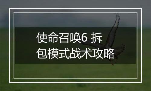 使命召唤6 拆包模式战术攻略