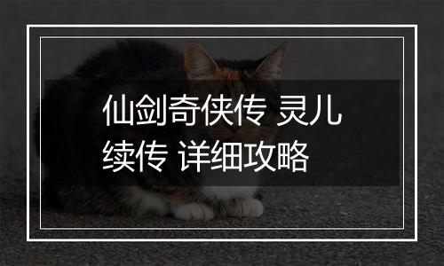 仙剑奇侠传 灵儿续传 详细攻略