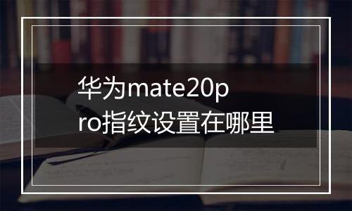 华为mate20pro指纹设置在哪里