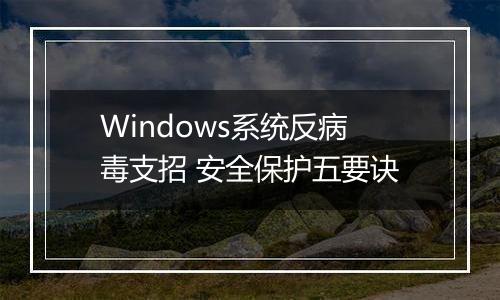 Windows系统反病毒支招 安全保护五要诀
